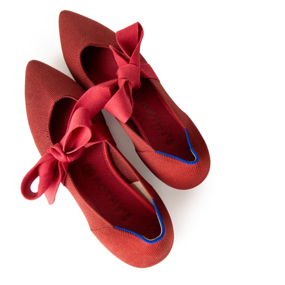 ROTHY’S Shoes Mary Jane Bow Tie Point Toe Flats Red US W8.5 - Picture 1 of 12